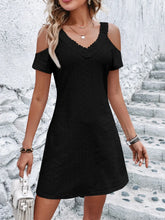 Load image into Gallery viewer, Delya Eyelet V-Neck Cold Shoulder Mini Dress