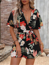 Load image into Gallery viewer, Orlaith Printed Surplice Half Sleeve Tie Waist Romper