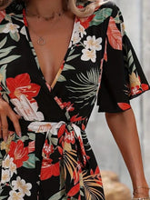 Load image into Gallery viewer, Orlaith Printed Surplice Half Sleeve Tie Waist Romper