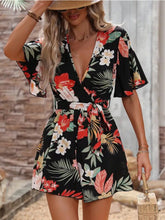 Load image into Gallery viewer, Orlaith Printed Surplice Half Sleeve Tie Waist Romper