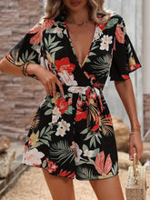 Load image into Gallery viewer, Orlaith Printed Surplice Half Sleeve Tie Waist Romper