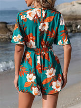Load image into Gallery viewer, Orlaith Printed Surplice Half Sleeve Tie Waist Romper