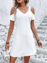 Load image into Gallery viewer, Delya Eyelet V-Neck Cold Shoulder Mini Dress
