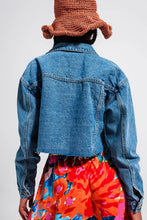 Load image into Gallery viewer, Celeste Cropped Denim Jacket With Raw Hem in Mid Wash