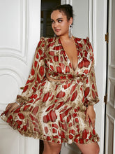 Load image into Gallery viewer, Maddison Plus Size Animal Print Ruffle Hem Plunge Dress