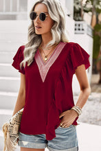 Load image into Gallery viewer, Andaz Contrast Ruffle Trim Flutter Sleeve Blouse