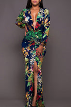 Load image into Gallery viewer, Lola Printed Plunge Neck Leg Split Maxi Dress