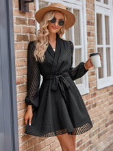 Load image into Gallery viewer, Summer Belted Surplice Neck Long Sleeve Mini Dress