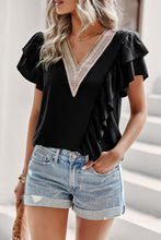 Load image into Gallery viewer, Andaz Contrast Ruffle Trim Flutter Sleeve Blouse