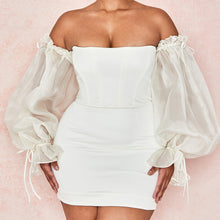Load image into Gallery viewer, Velvela White Lantern Sleeves Mini Dress