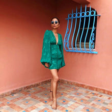 Load image into Gallery viewer, Green Envy Deep V-Neck Satin Mini Dress
