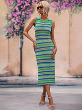 Load image into Gallery viewer, Nova Striped Round Neck Sleeveless Midi Cover Up