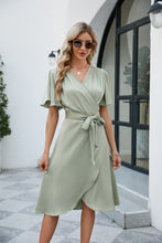 Load image into Gallery viewer, Tie Waist Flutter Sleeve Surplice Dress