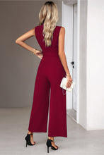 Load image into Gallery viewer, Tie Waist Shawl Collar Sleeveless Jumpsuit