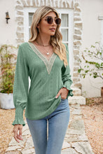 Load image into Gallery viewer, Eyelet V-Neck Smocked Flounce Sleeve Blouse