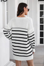 Load image into Gallery viewer, Striped V-Neck Drop Shulder Sweater Dress