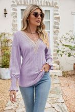 Load image into Gallery viewer, Eyelet V-Neck Smocked Flounce Sleeve Blouse