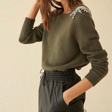 Load image into Gallery viewer, Diamond Beaded Cashmere V-Neck Sweater