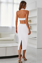 Load image into Gallery viewer, Constance Rhinestone Halter Neck Cutout Slit Midi Dress