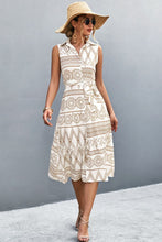 Load image into Gallery viewer, Nikita Printed Button Front Tie-Waist Sleeveless Collared Dress
