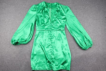 Load image into Gallery viewer, Green Envy Deep V-Neck Satin Mini Dress