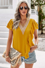 Load image into Gallery viewer, Andaz Contrast Ruffle Trim Flutter Sleeve Blouse