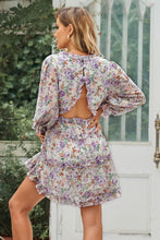 Load image into Gallery viewer, Blaze Floral Frill Trim Plunge Flounce Sleeve Dress
