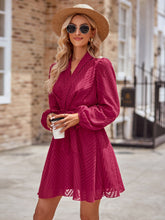 Load image into Gallery viewer, Summer Belted Surplice Neck Long Sleeve Mini Dress