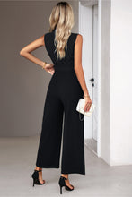 Load image into Gallery viewer, Tie Waist Shawl Collar Sleeveless Jumpsuit