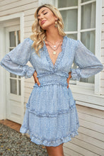 Load image into Gallery viewer, Blaze Floral Frill Trim Plunge Flounce Sleeve Dress