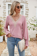 Load image into Gallery viewer, Eyelet V-Neck Smocked Flounce Sleeve Blouse