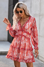 Load image into Gallery viewer, Blaze Floral Frill Trim Plunge Flounce Sleeve Dress