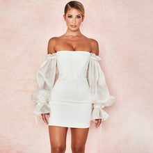 Load image into Gallery viewer, Velvela White Lantern Sleeves Mini Dress