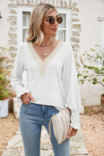 Load image into Gallery viewer, Eyelet V-Neck Smocked Flounce Sleeve Blouse