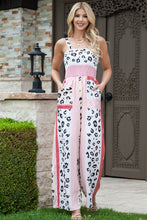 Load image into Gallery viewer, Leopard Color Block Smocked Jumpsuit