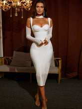 Load image into Gallery viewer, Mel Cold-Shoulder Mesh Sleeve Slit Back Bodycon Dress