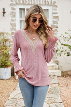 Load image into Gallery viewer, Eyelet V-Neck Smocked Flounce Sleeve Blouse