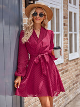 Load image into Gallery viewer, Summer Belted Surplice Neck Long Sleeve Mini Dress