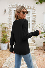 Load image into Gallery viewer, Eyelet V-Neck Smocked Flounce Sleeve Blouse