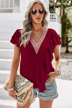 Load image into Gallery viewer, Andaz Contrast Ruffle Trim Flutter Sleeve Blouse
