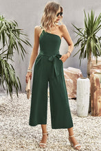 Load image into Gallery viewer, One-Shoulder Tie Belt Wide Leg Jumpsuit