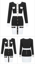 Load image into Gallery viewer, Black White Long Sleeve Mini Skirt Set