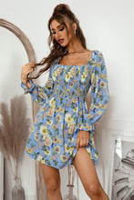 Load image into Gallery viewer, Floral Flounce Sleeve Smocked Square Neck Dress