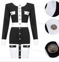 Load image into Gallery viewer, Black White Long Sleeve Mini Skirt Set