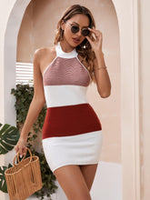 Load image into Gallery viewer, Color Block Halter Neck Knit Dress