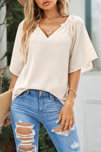 Load image into Gallery viewer, Gathered Detail Notched Neck Flutter Sleeve Top