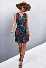 Load image into Gallery viewer, Kaede Printed Zip Detail Belted Sleeveless Dress