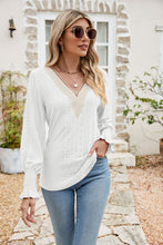 Load image into Gallery viewer, Eyelet V-Neck Smocked Flounce Sleeve Blouse