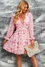Load image into Gallery viewer, Blaze Floral Frill Trim Plunge Flounce Sleeve Dress