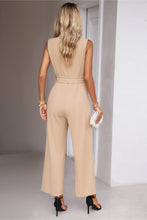Load image into Gallery viewer, Tie Waist Shawl Collar Sleeveless Jumpsuit